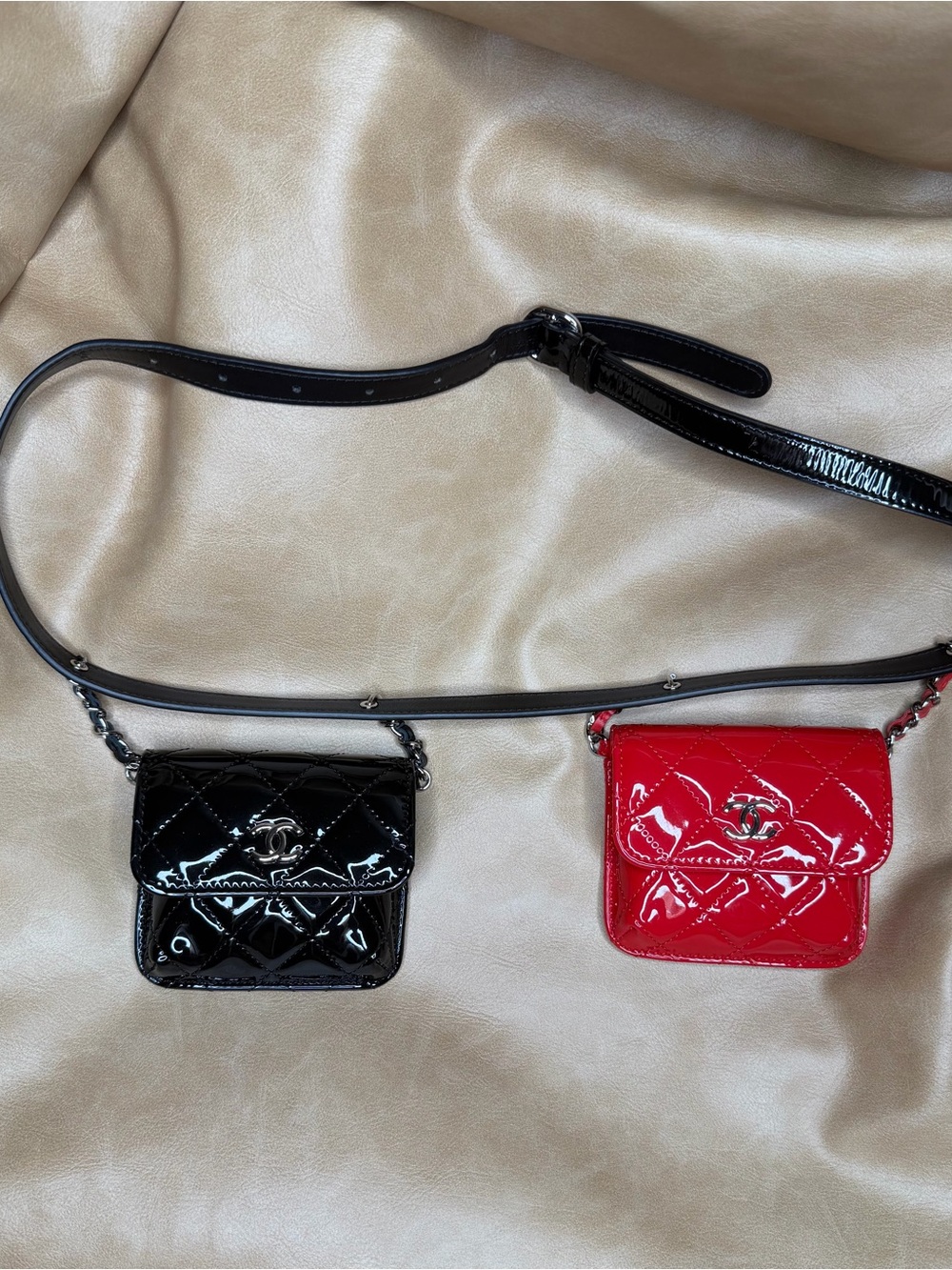 Chanel Patent Leather Belt Bag Duo in Red and Black
